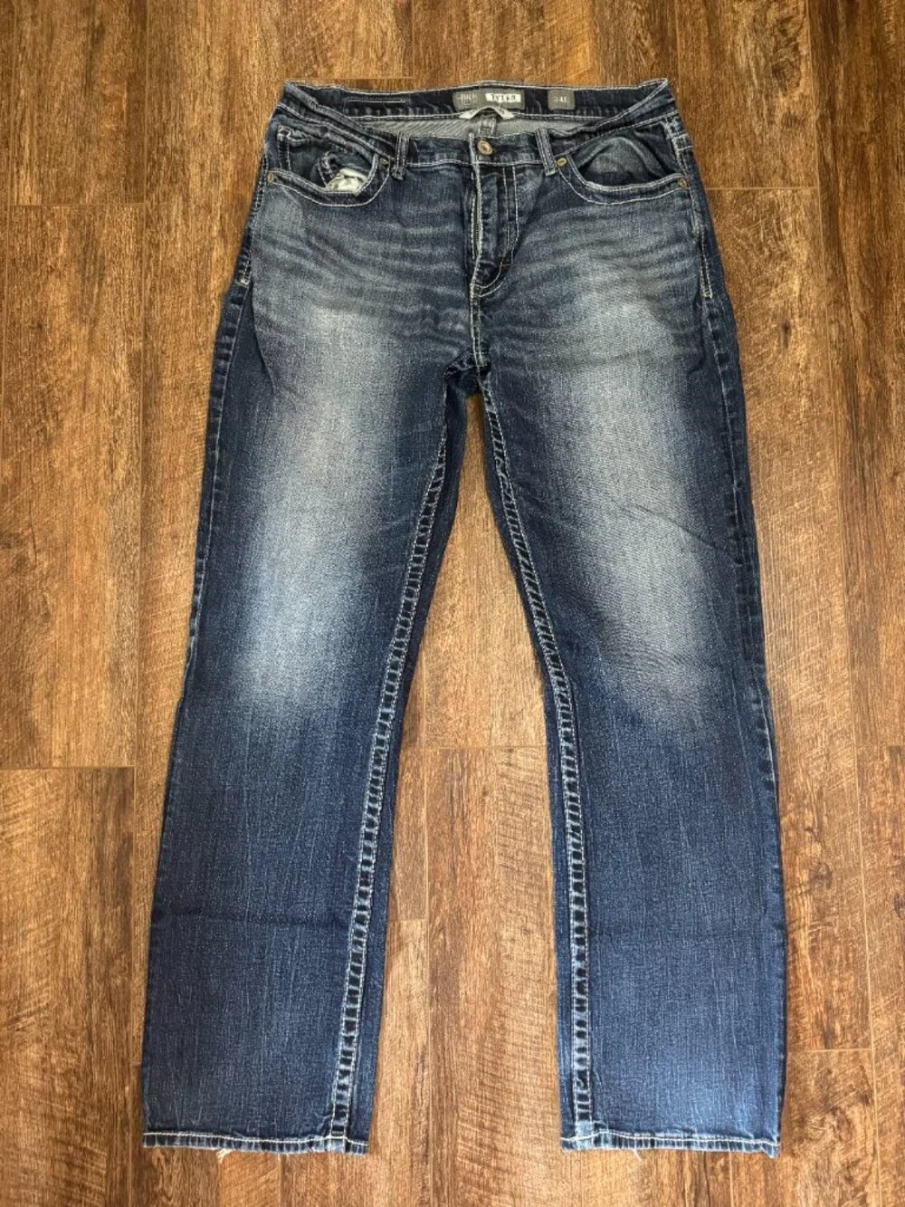 BKE Tyler Straight Leg Dark Wash Denim Jeans Thick Stitch Size 34L